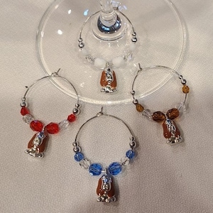 Basset Hound Hound Dog  Wine Charms w pouch