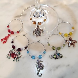 Ocean  Animals Creature  Beach Set of 6  Wine charms