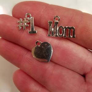 Silver Tone  #1 Mom Heart Charms Findings 6 Pc