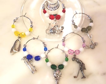 Golf Golfing Golfer Female Lady Wine Charms w/pouch
