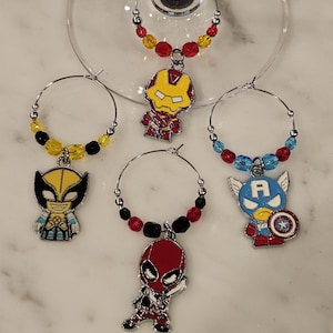 Superhero Comic Book  Themed  Wine Charms w/Pouch