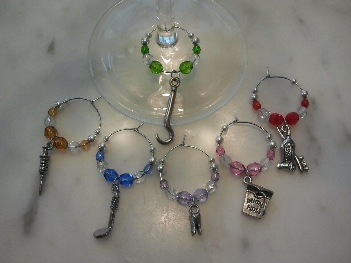Dentist Dental Hygienist Wine Charms w pouch Etsy