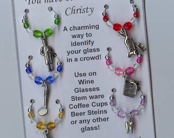 Dentist Dental Hygienist Wine Charms w pouch