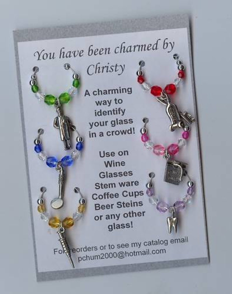 Dentist Dental Hygienist Wine Charms w pouch image 1