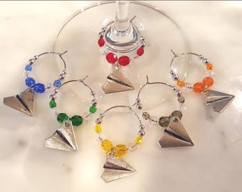 Paper Airplane  Wine Charms with Pouch