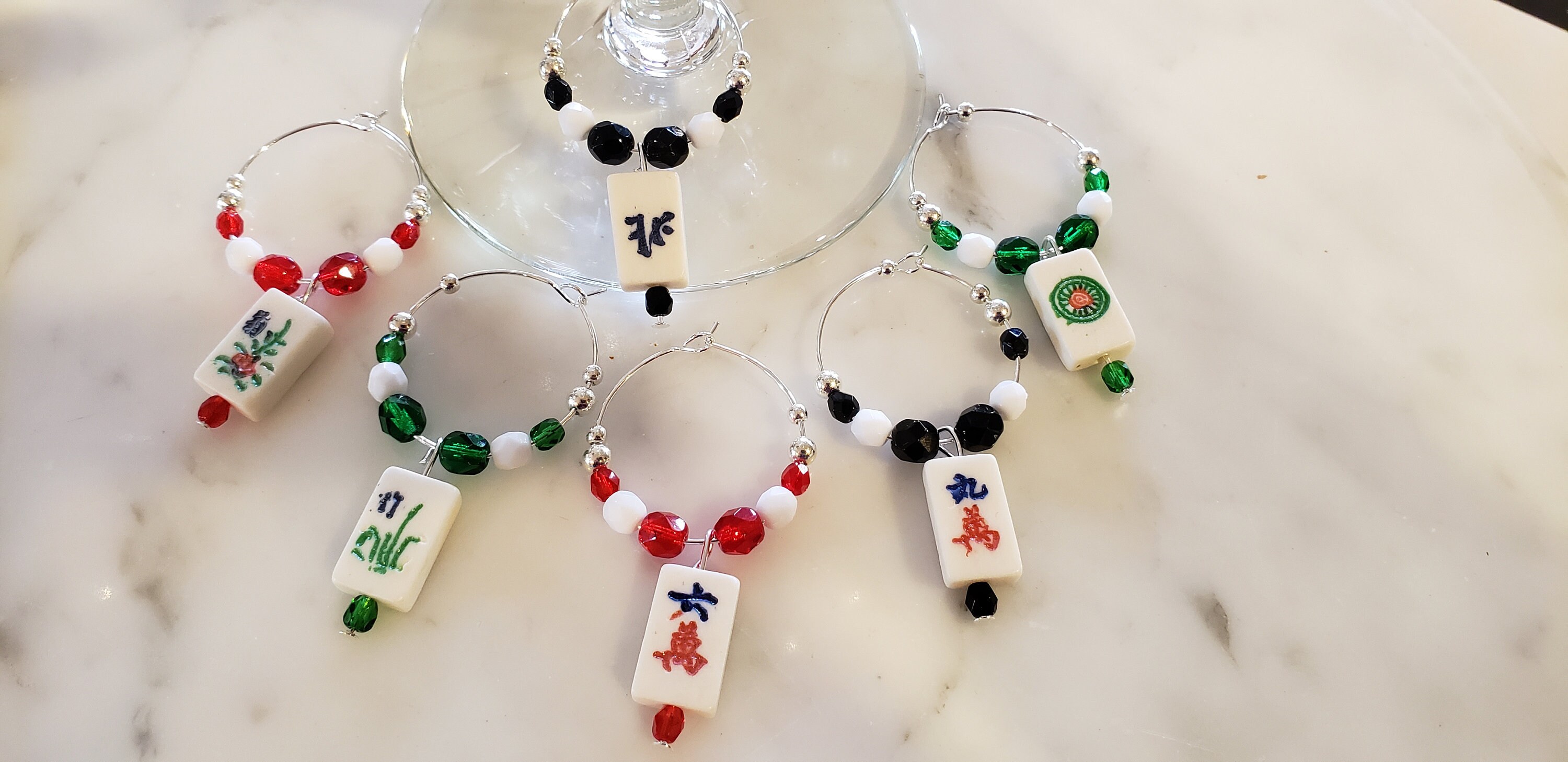 Mahjong Wine Charms set of 6 w Pouch Etsy