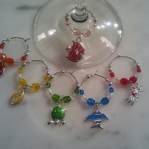 Ocean  Animals Creatures  Beach Set of 6  Wine charms