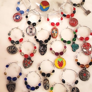 Superhero  Comic Book  Themed  Wine Charms w/Pouch