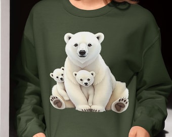 Sweat-shirt Maman ours polaire et ses petits : Pull confortable inspiré de la faune arctique
