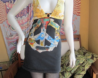 Peace t shirt bikini dress/shirt with hemp stitching