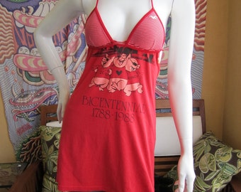 Vintage Cincinatti bicentennial 3 pigs t shirt bikini dress with hemp stitching