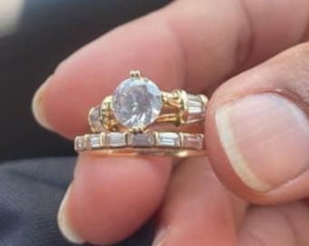 Round Lab Grown Diamond Engagement Ring Set with Wedding Band, Elegant Round Diamond Engagement Ring for Women, Bridal Jewelry Gift