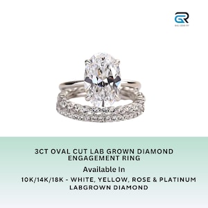 3CT Oval Cut Lab Grown Diamond Engagement Ring | Yellow Gold Wedding Ring for Women | Certified Diamond | Ethical Bridal Jewelry