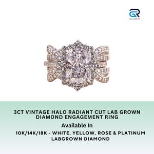 3CT Vintage Halo Radiant Cut Insert Wedding Ring Set | Lab Grown Diamond Engagement Ring for Women