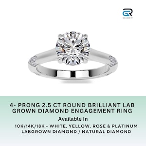 4-Prong 2.5CT Round Brilliant Lab Grown Diamond Engagement Ring Cathedral Lace