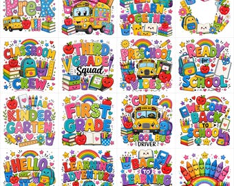 Back To School PNG Bundle, First Day of School PNG, Teacher Appreciation, Kindergarten Preschool PNG, Welcome Back School, School Bus Png