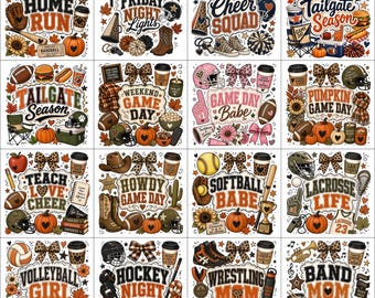 Pacchetto PNG Sportivo, Sublimazione Giorno Partita di Calcio, Calcio Preppy Coquette, Baseball, Cheerleading, Pallavolo, Hockey, Wrestling, PNG Mamma della Banda