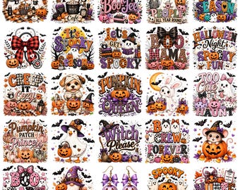 Pacchetto di 45 PNG di Halloween, PNG di zucche fantasma carine, Sublimazione per la stagione spettrale, Boo Mama, Witch Please, Regina delle zucche, Download immediato