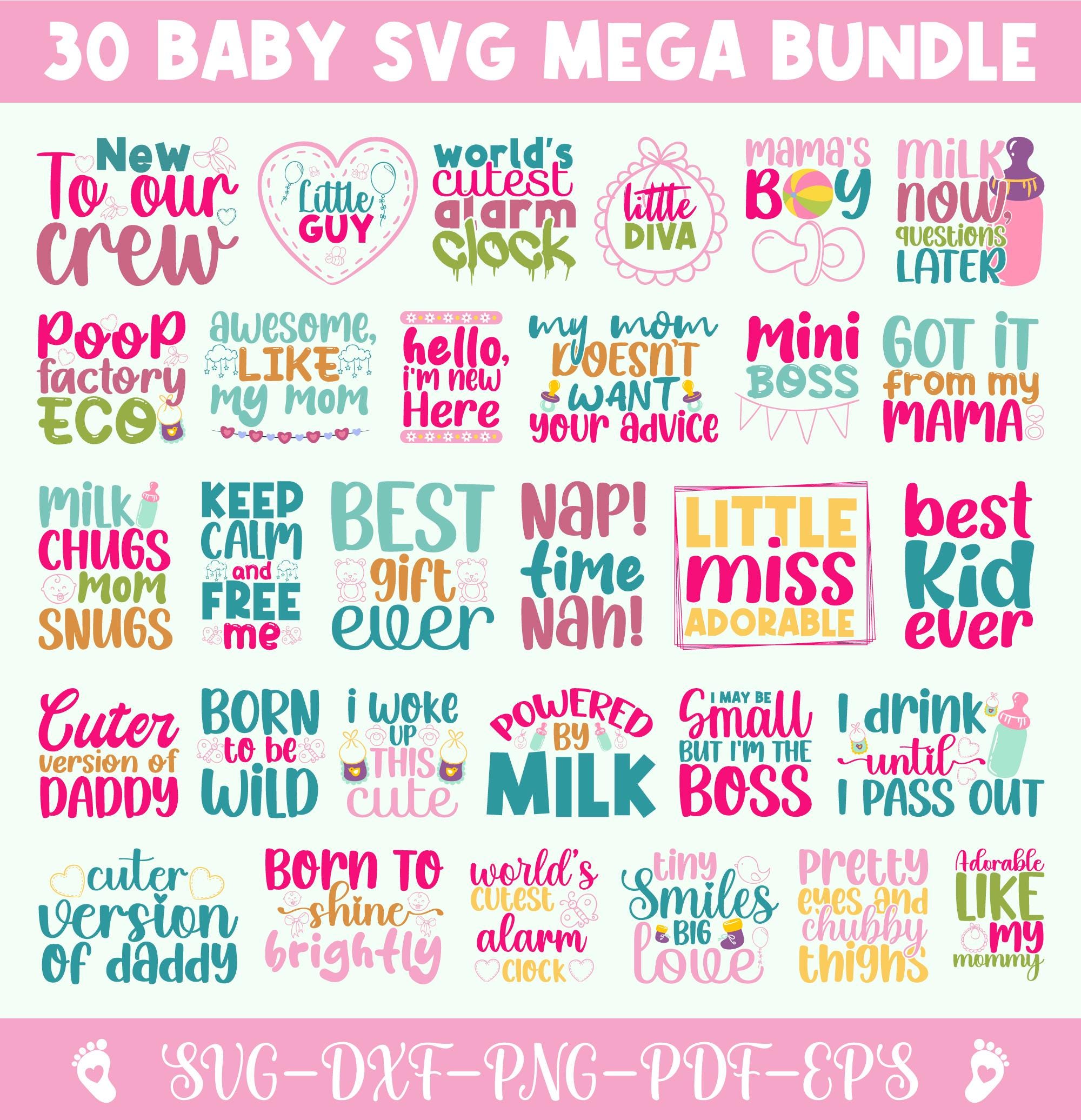 30 Baby Onesie SVG Bundle – Funny Newborn Quotes SVG, Cute Baby Shirt ...