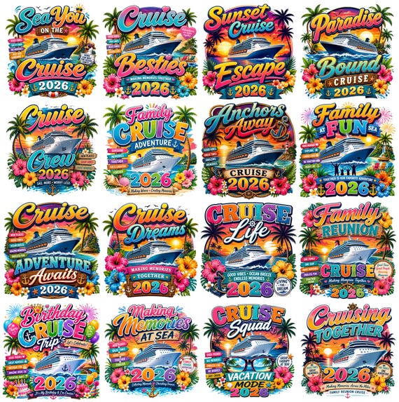 Cruise PNG Bundle 2026, Family Cruise Trip Designs, Cruise Squad Shirt Design, Birthday Cruise Vacation PNG, Tropical Travel Sublimation