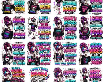 Lustiges Skelett PNG-Bundle 20 Designs, sarkastische Schädelfrau PNG, Erwachsenen Humor Sublimationspaket, Skelett Mutter Zitate, Halloween PNG