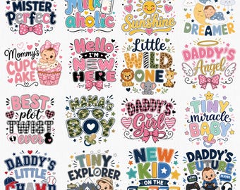 Baby PNG Sublimation Bundle | Newborn Baby Shower Clipart | Baby Boy Girl Onesie T-Shirt Design | Instant Digital Download Commercial Use
