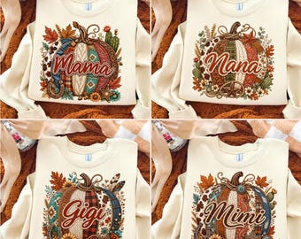 Western Fall Mama Nana Mimi Gigi PNG Bundle, Cowgirl Patchwork Pumpkin Sublimation, Rustic Autumn Family Shirt Design, Floral Pumpkin PNG,