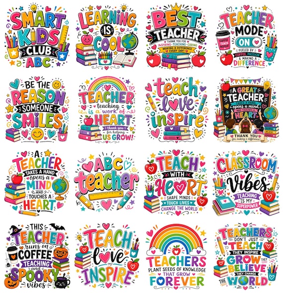 Teacher Sublimation PNG Bundle, Rainbow Teacher PNG, Teacher Appreciation Gift, Teacher Quotes PNG, Back to School Shirt, Teacher Life Png