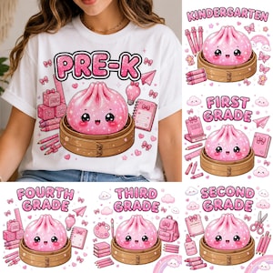 Back to School Dumpling PNG Bundle, Pre-K Kindergarten First Second Third Fourth Grade Shirt Design, Cute Kawaii Sublimation PNG