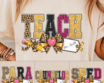 Pacchetto PNG sulle professioni scolastiche, insegnante preppy PNG, primo giorno di scuola, ritorno a scuola, insegnante, consulente, SPED PNG, leopardo glitterato PNG