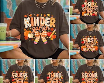 Preppy Floral Back to School PNG Bundle, Pre-K to 4th Grade Shirt Design, Autumn Bow Pumpkin Sublimation Digital Download