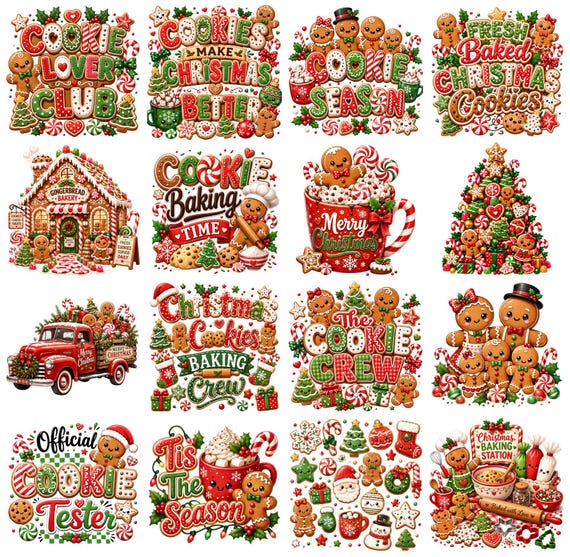 30 Christmas Gingerbread Cookie PNG Bundle, Christmas Baking Clipart, Gingerbread PNG, Cookie Clipart, Holiday Sublimation