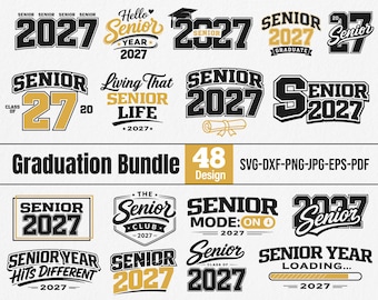 Class of 2027 SVG-bundel, senior 2027 gesneden bestanden, afstuderen SVG, senior jaar shirt design, Cricut silhouet png dxf eps, afdrukbare jpg