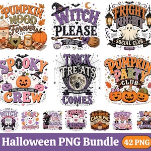 Halloween PNG-paket med 42 designer, kuslig sublimeringsclipart, häxpumpa, spöke, Halloween-t-shirtdesign, digital nedladdning direkt
