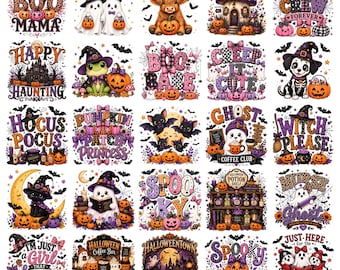 Halloween PNG Bundle 49 Designs, Cute Ghost Sublimation, Witch & Pumpkin Clipart, Spooky Season Shirt Design, Instant Download PNG
