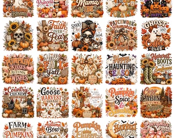 Pacchetto di oltre 55 PNG autunnali, disegni per sublimazione autunnali, oca del Ringraziamento PNG, fiocco civettuolo per la stagione delle zucche, simpatico boo di Halloween PNG, RetroFallVibes
