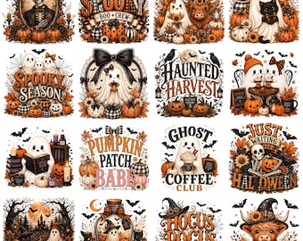 Halloween PNG Bundle 40 Designs, Cute Ghost Pumpkin Sublimation Spooky Season Fall PNG Autumn Harvest Vintage Halloween Shirt Design Digital