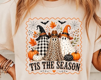 Buffalo Plaid Ghost Trio PNG, Cute Halloween Ghost Sublimation, Western Cowboy Witch Shirt Design, Tis The Season PNG, Digital Download