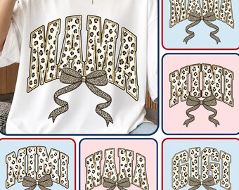 Mama Nana Mimi Gigi Mini PNG Bundle, Coquette Leopard Bow Sublimation, Fall Halloween Family Shirts, Trendy Digital Download