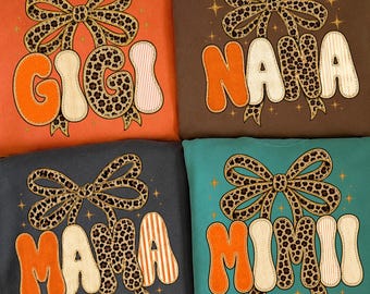 Preppy Lace Mama Nana Mimi Gigi PNG Bundle, Coquette Leopard Bow Sublimation, Retro Fall Family Shirt Design, Autumn Digital Download