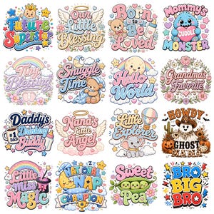 33 Baby PNG-paket, Baby Shower PNG, Sublimeringspaket för nyfödda, Söta babycitat, Roliga babyordspråk, Babypojke och -flicka PNG, Direktnedladdning