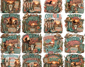 Pacchetto PNG Western, disegni per sublimazione da cowgirl, mamma western PNG, stivali da cowboy PNG, maglietta da rodeo retrò, design da ragazza di campagna, western vintage