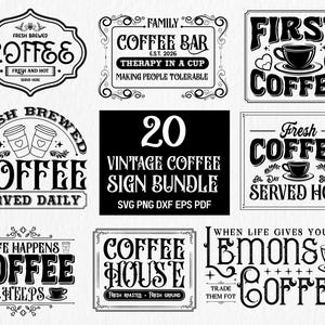 Vintage kaffeskylt SVG-paket | Retro kaffecitat | Väggkonst för bondgårdskaffe | Cricut-klippfiler