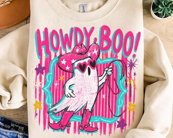 Howdy Boo Stripes PNG, Cowboy Ghost Halloween Shirt, Western Halloween Design, Cowgirl Sublimation Digital Download