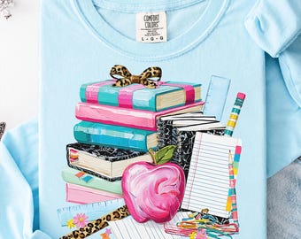 Book Lover PNG, Retro School Teacher PNG, Coquette Bow Sublimation, Pink Apple Books Design, Back To School Shirt, Digital Download