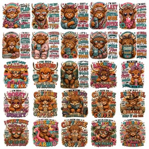 30+ Funny Highland Cow PNG Bundle Sassy Highland Cow Sublimation Designs Sarcastic Cow Quotes PNG  Western Cow Shirt Design Instant Download