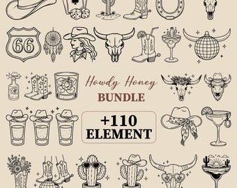 Hand Drawn Cowboy Illustrations, Western Svg Bundle, Cowgirl Rodeo Wild West Png, Country Tshirt Graphics, Howdy Western Sublimation Files