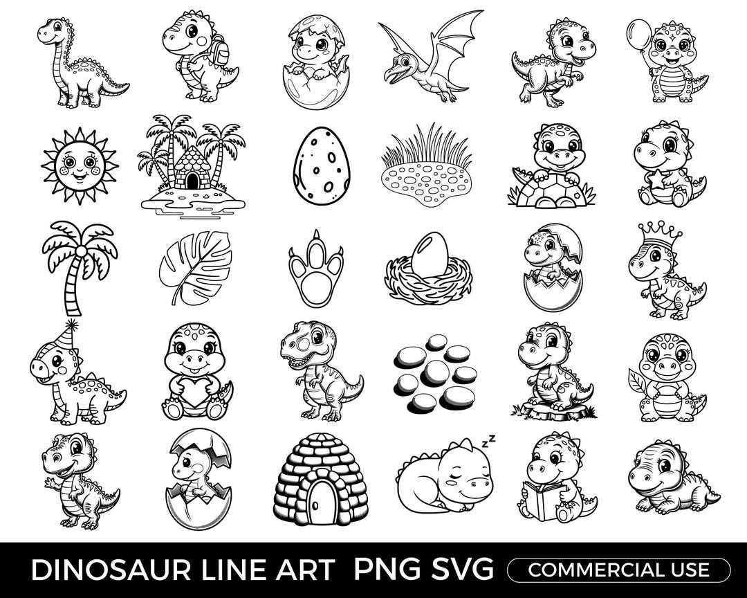 Dinosaur SVG Bundle: Kawaii Dino Clipart for Kids, T-rex SVG, PNG Files ...