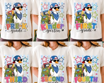 Striped Goose Boy Back to School PNG Bundle, Pre-K to Fourth Grade Shirt Design, First Day of School Sublimation, Digital Download