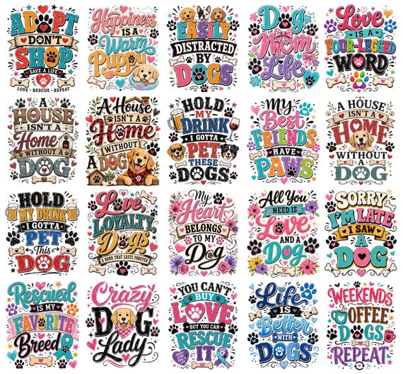 Dog Lover PNG Bundle, Funny Dog Quotes, Dog Mom PNG, Pet Lover Designs, Dog Shirt PNG, Sublimation Bundle, Commercial Use, Instant Download
